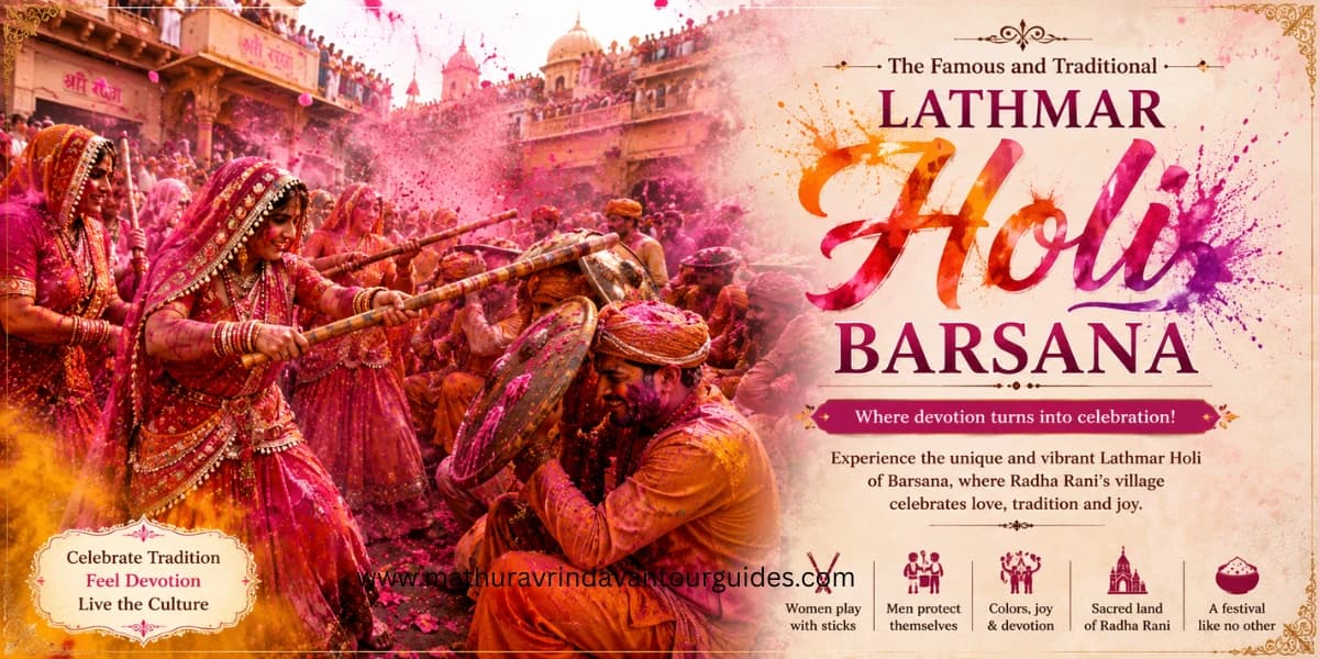 Lathmar Holi celebration in Barsana and Vrindavan 2026