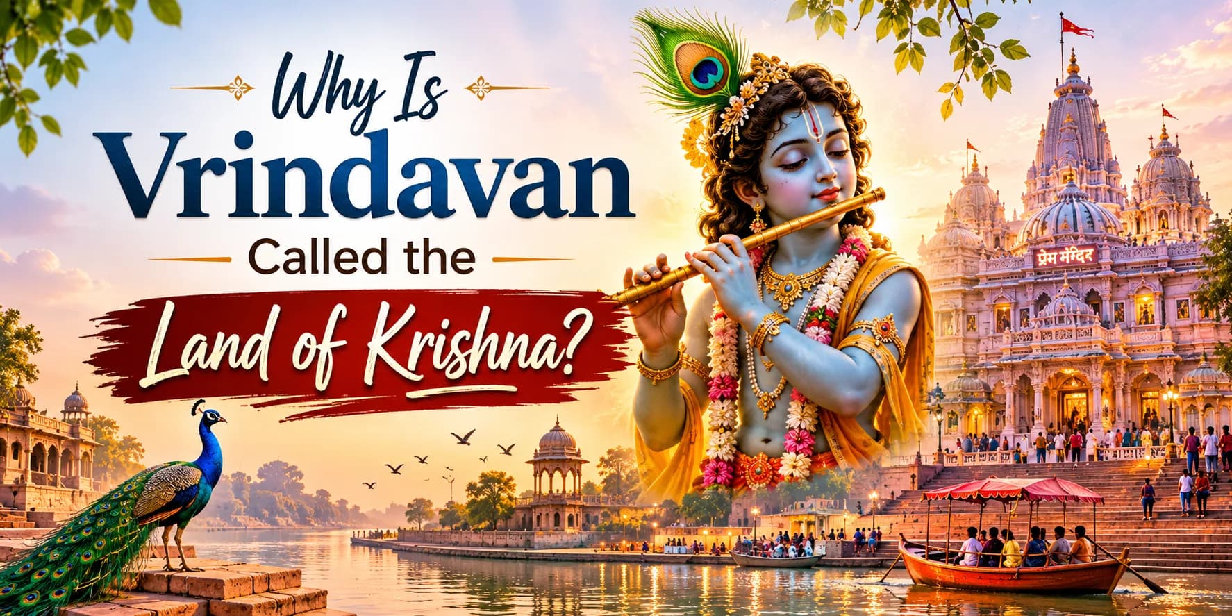 Lord Krishna with Prem Mandir in Vrindavan representing the spiritual beauty of Mathura Vrindavan tour