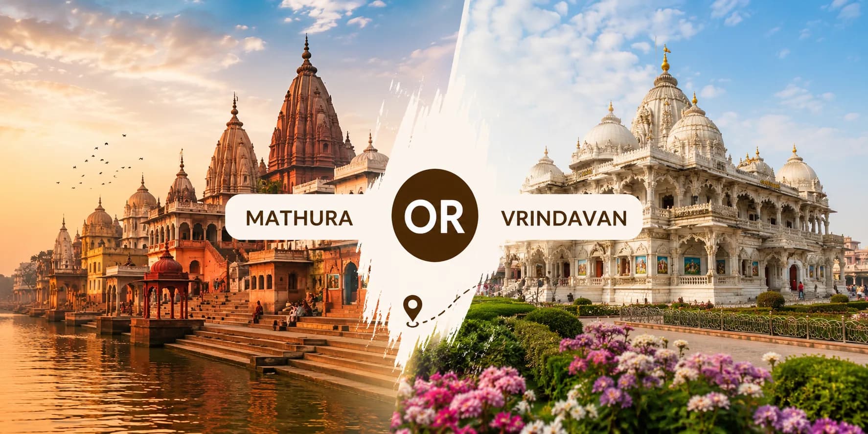 Mathura or Vrindavan first travel guide showing sacred temples, ghats, and spiritual landmarks of Lord Krishna's holy cities