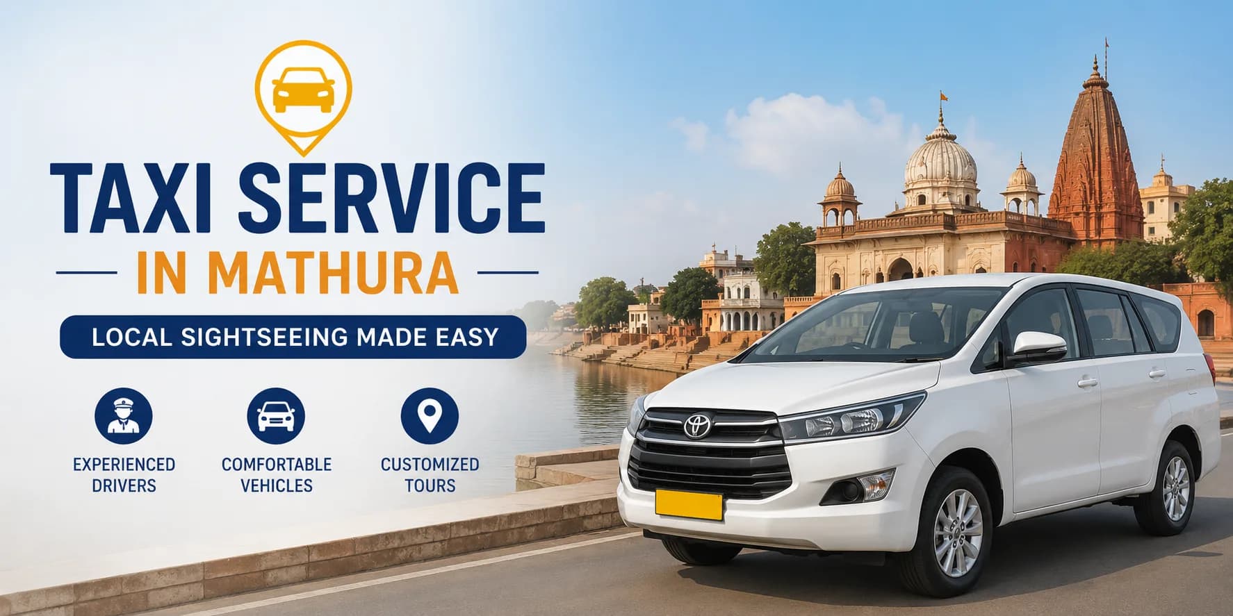 Best taxi service in Mathura for local sightseeing with comfortable cab and temple tour in Vrindavan