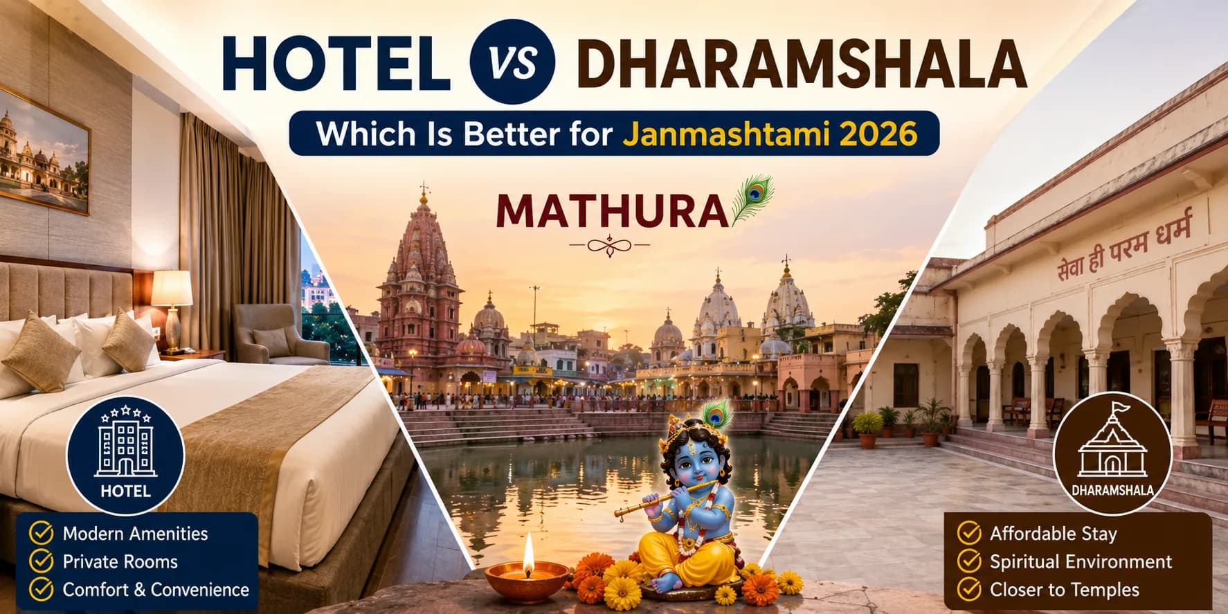 Hotel vs Dharamshala in Mathura – Best Stay Option for Janmashtami 2026 Pilgrims