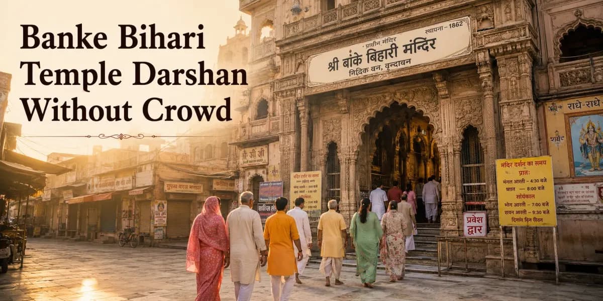 Banke Bihari Temple darshan queue with devotees in Vrindavan